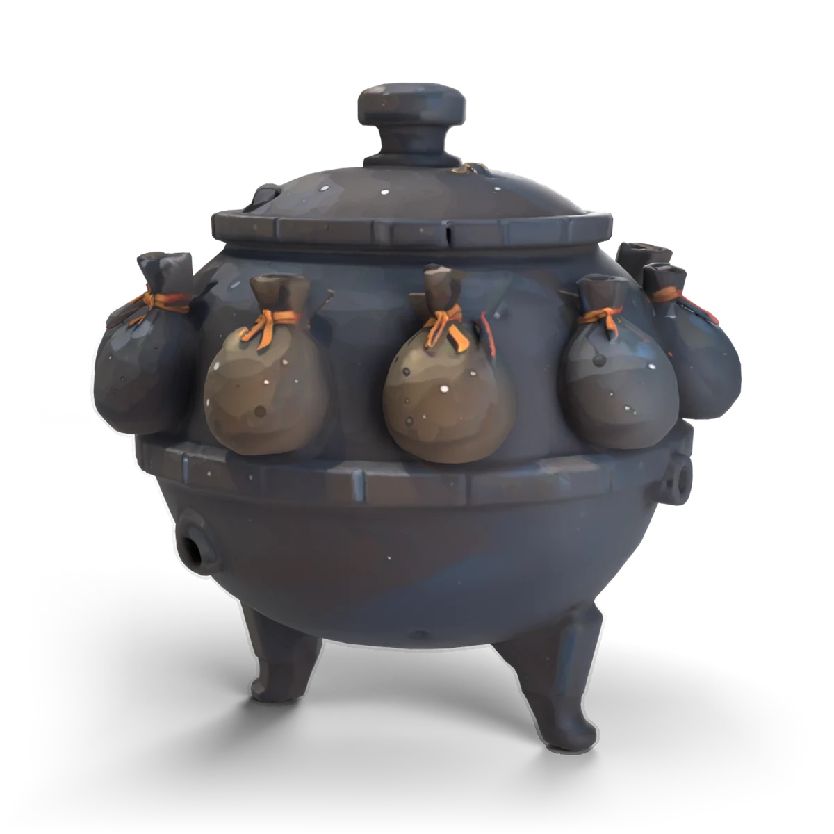 釜と小袋の 3D モデル(斜め前)
