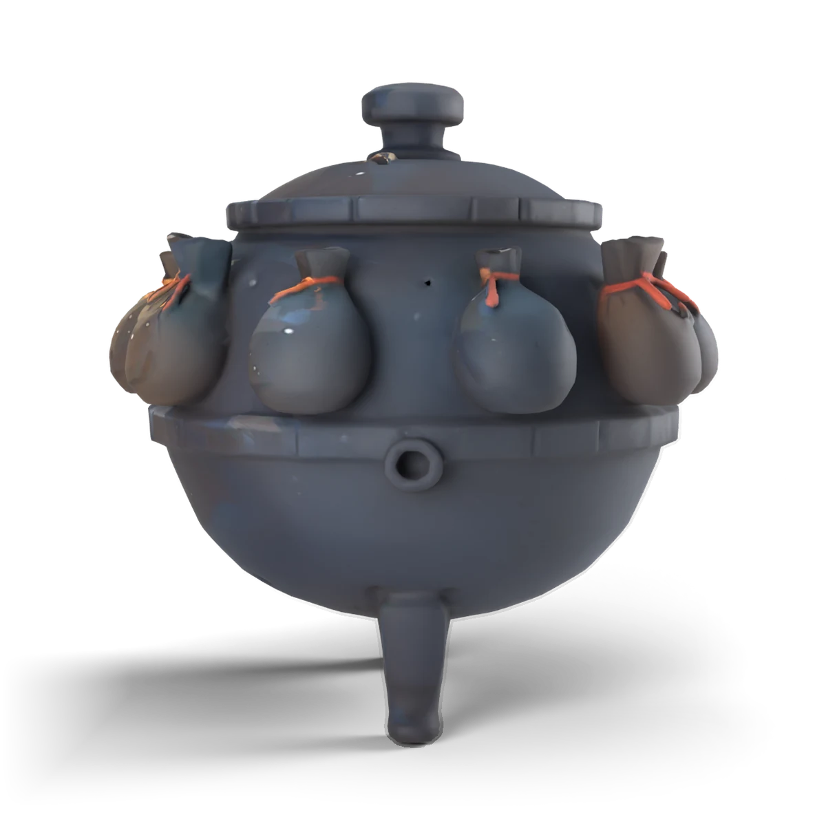 釜と小袋の 3D モデル(横)