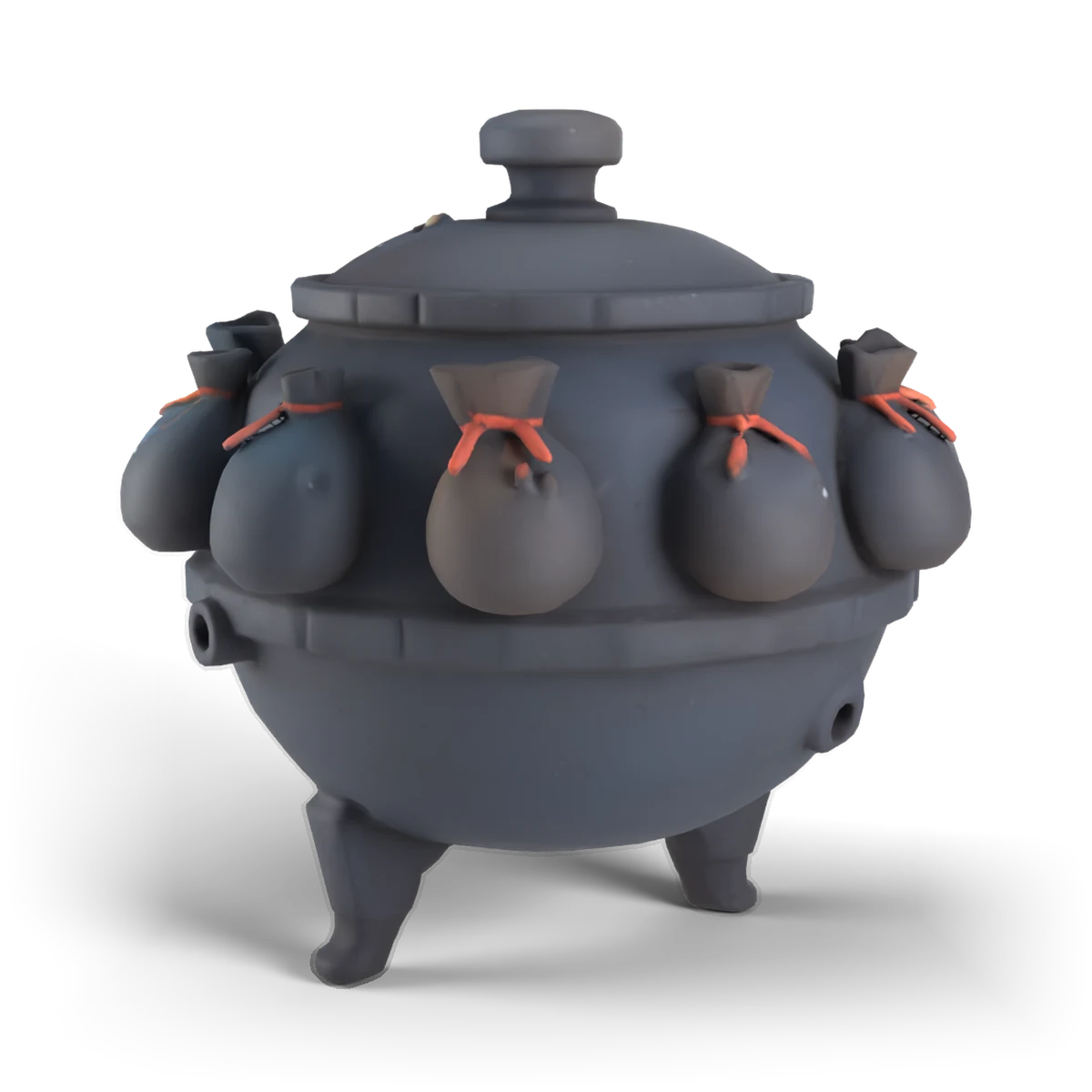 釜と小袋の 3D モデル(斜め後ろ)