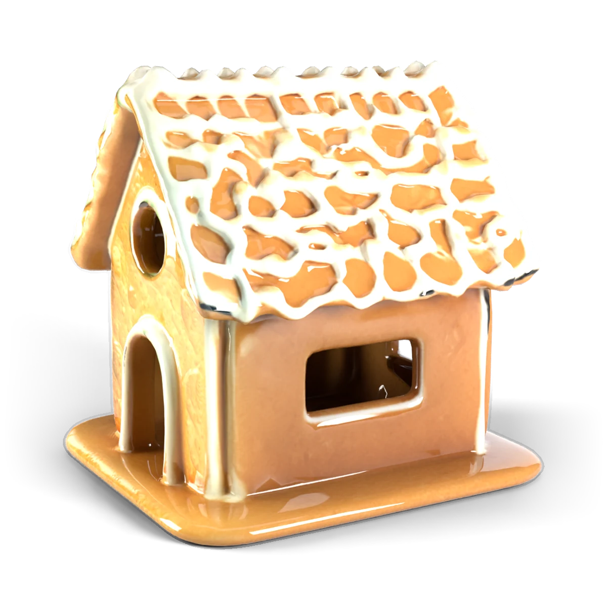 陶器のお菓子の家の 3D モデル(斜め後ろ)