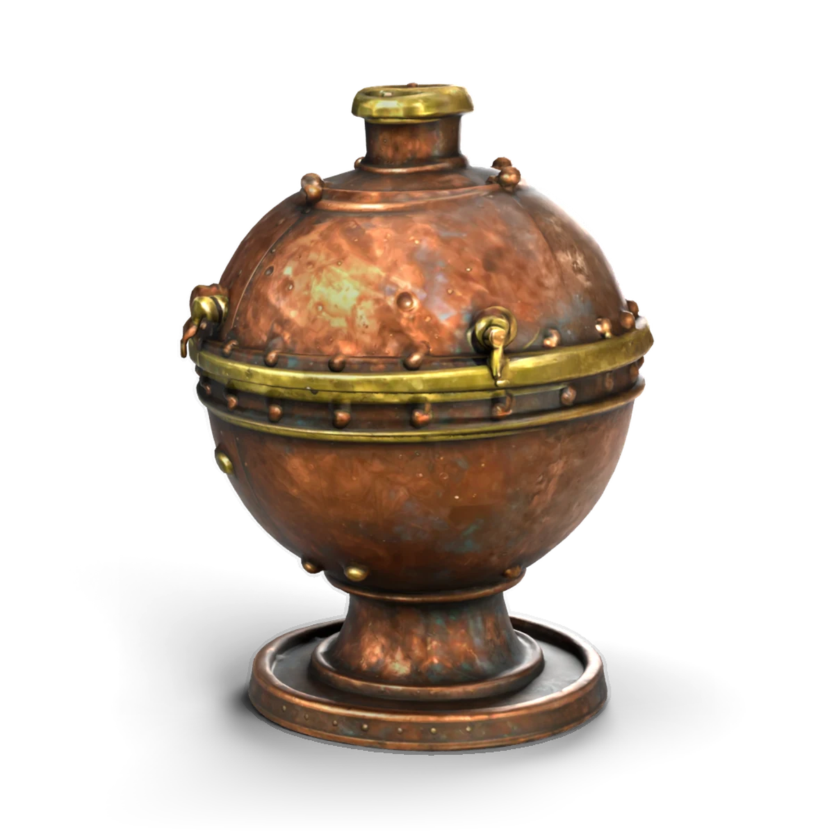 銅のボイラーの 3D モデル(斜め前)
