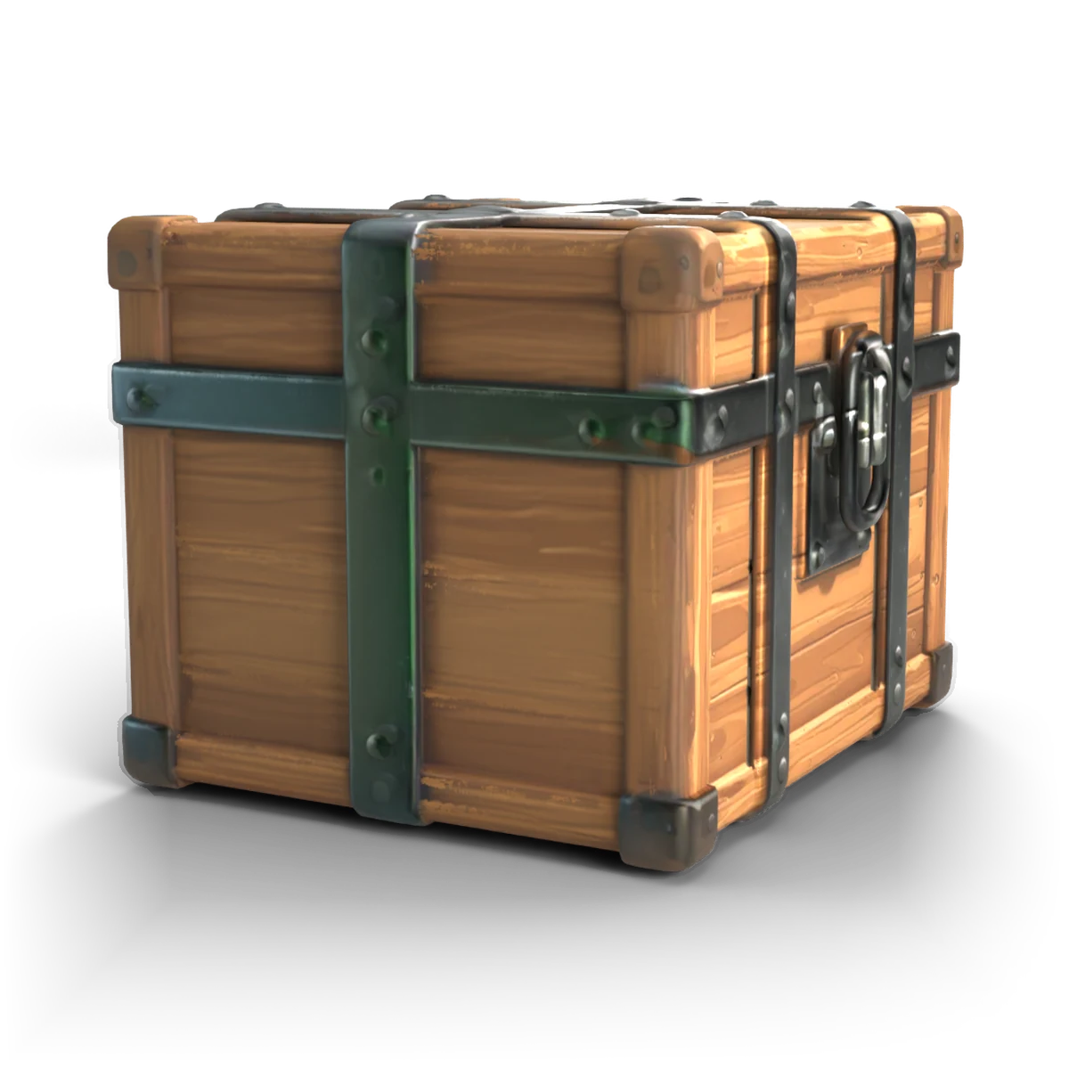 Iron-Banded Wooden Box 3D model (angle)
