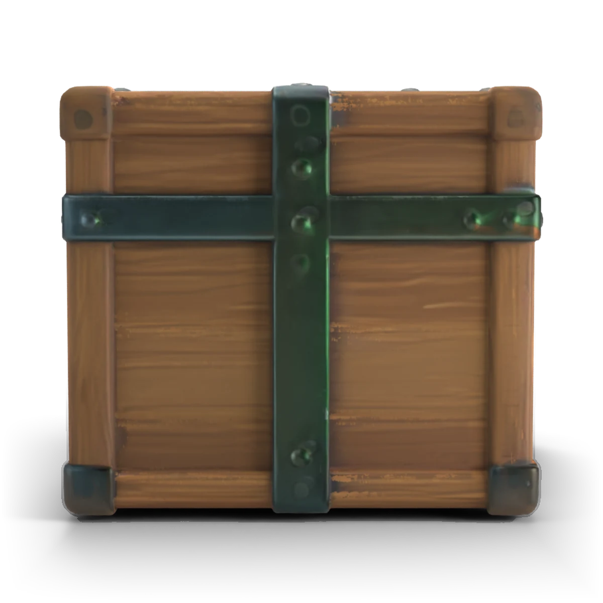 Iron-Banded Wooden Box 3D model (front)