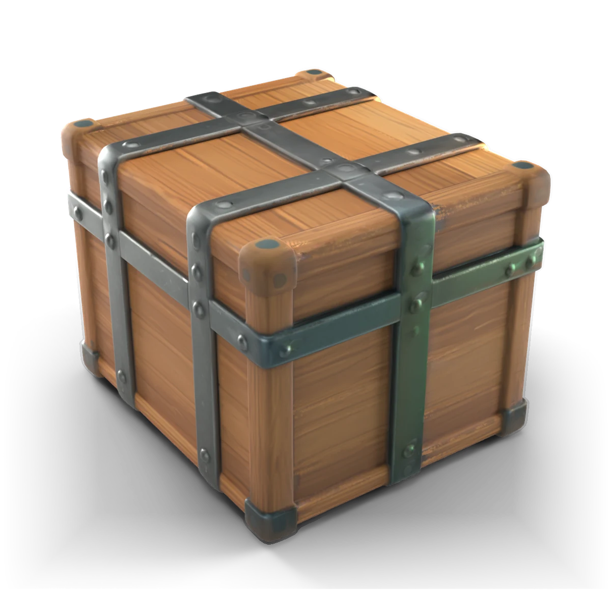 Iron-Banded Wooden Box 3D model (from above)