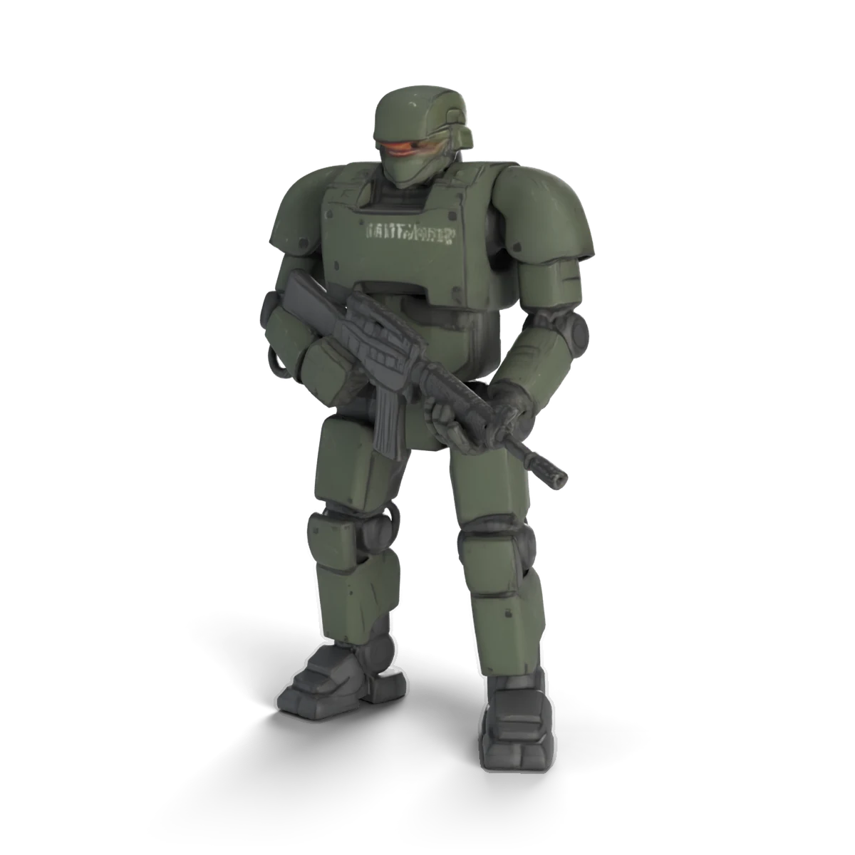 ライフルのメカ兵(緑)の 3D モデル(斜め前)