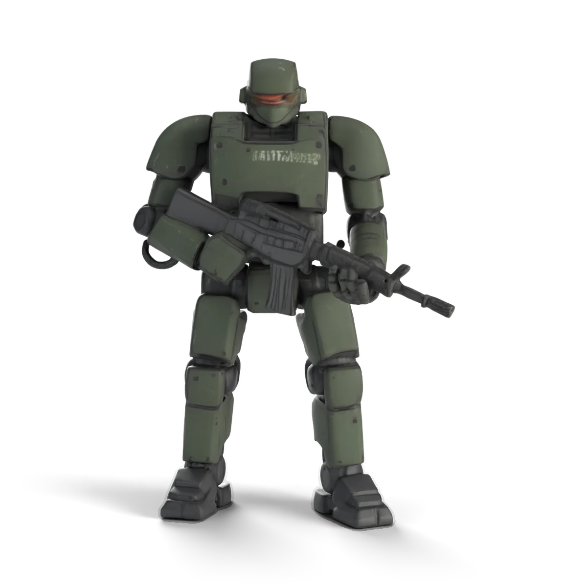 ライフルのメカ兵(緑)の 3D モデル(正面)