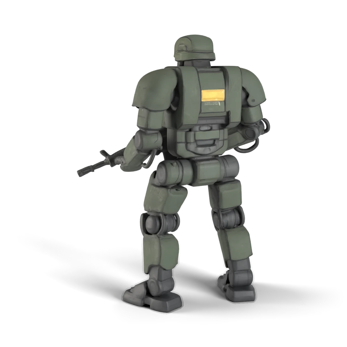 ライフルのメカ兵(緑)の 3D モデル(斜め後ろ)