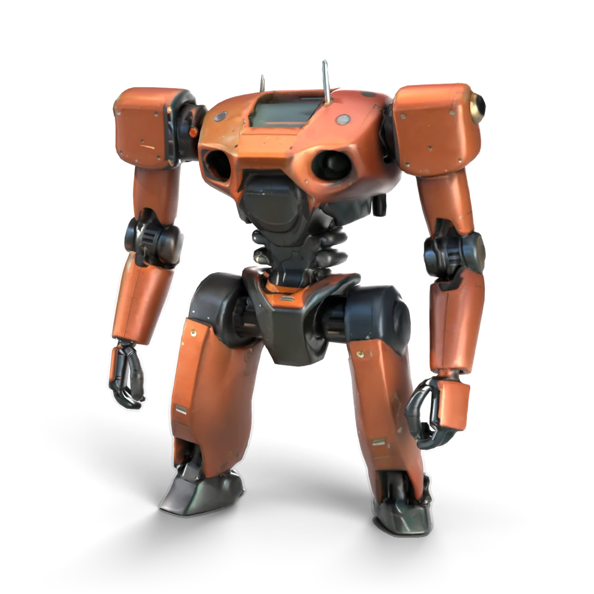 銅色の作業ロボの置物の 3D モデル(斜め前)