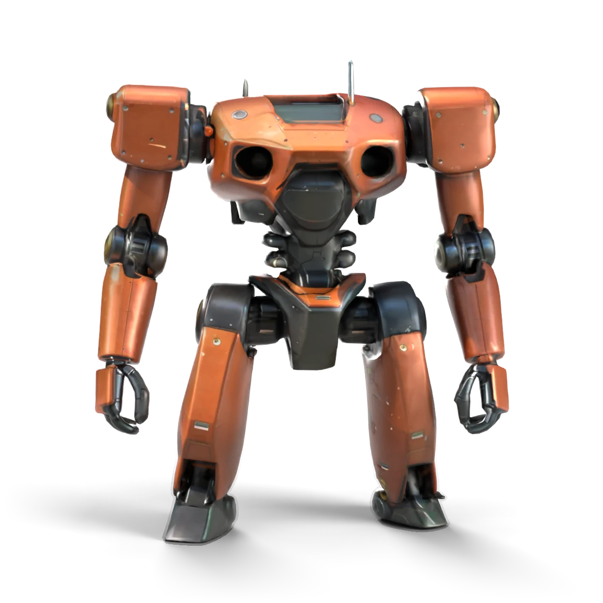 銅色の作業ロボの置物の 3D モデル(正面)