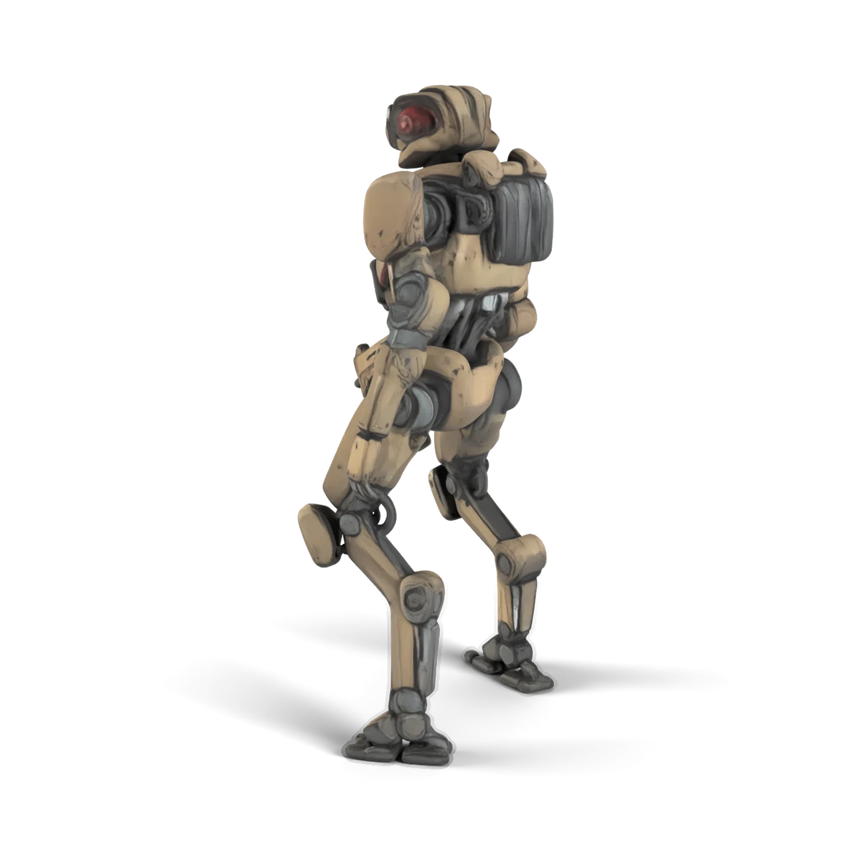 サブマシンガンの細身メカ(砂色)の 3D モデル(斜め後ろ)