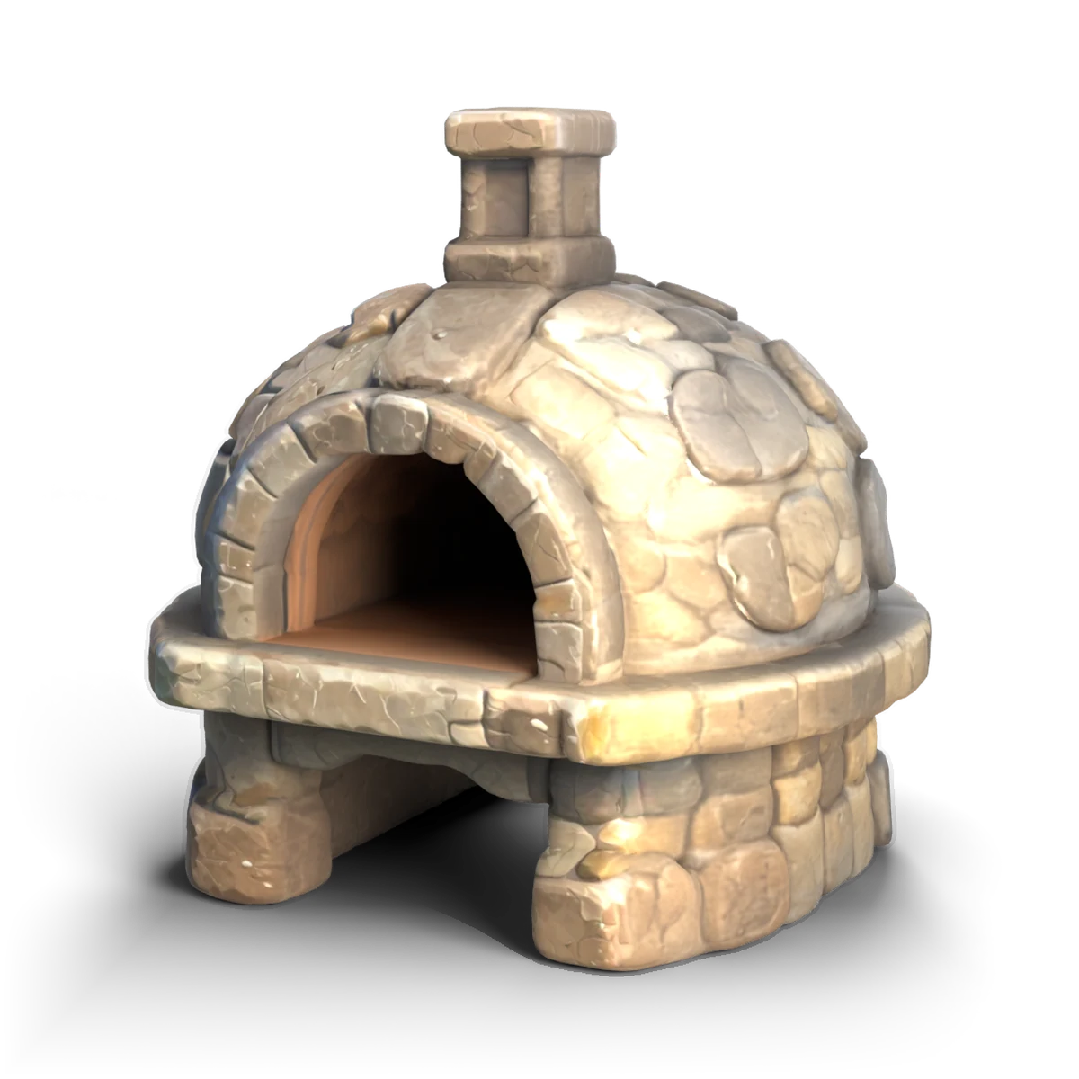石のかまどの 3D モデル(斜め前)