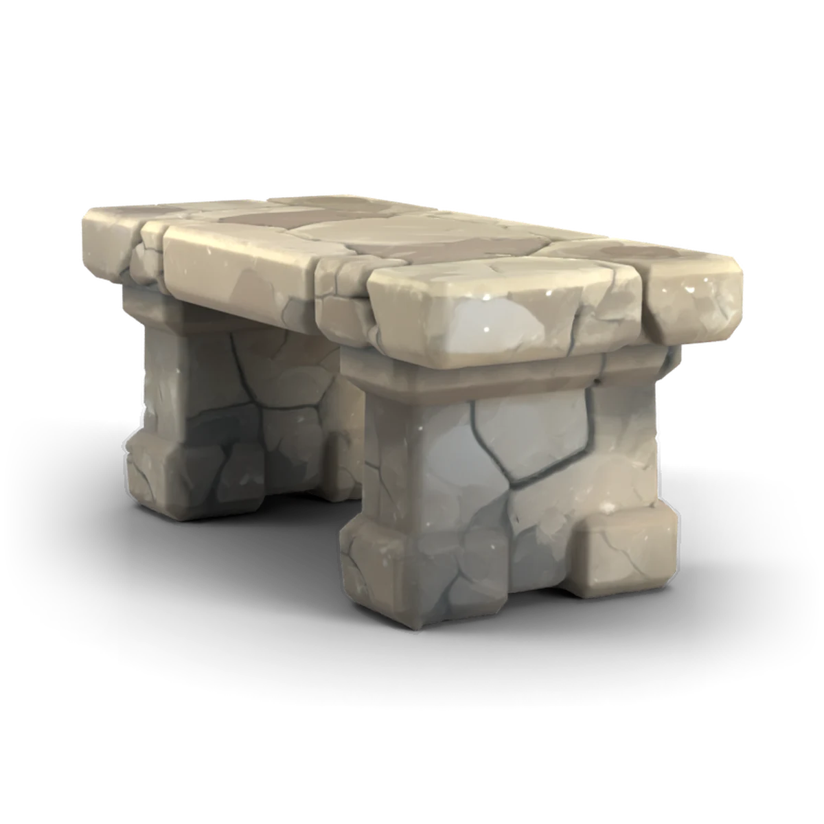 石のベンチの 3D モデル(斜め後ろ)