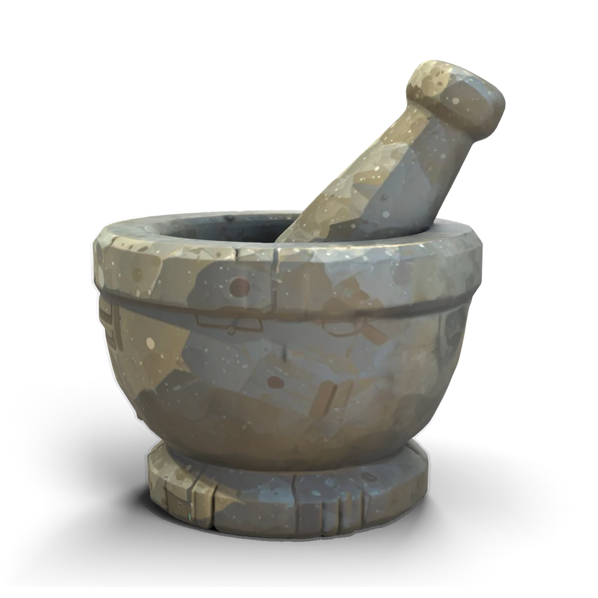 石の乳鉢の 3D モデル(斜め前)