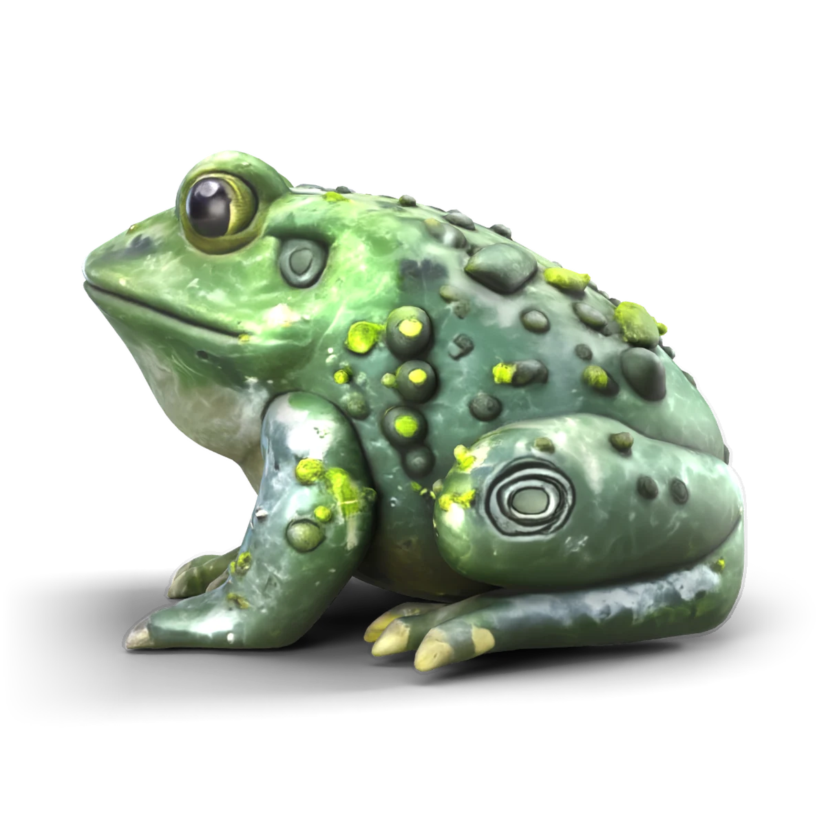 石のヒキガエルの置物の 3D モデル(横)