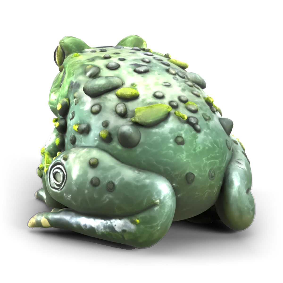 石のヒキガエルの置物の 3D モデル(斜め後ろ)