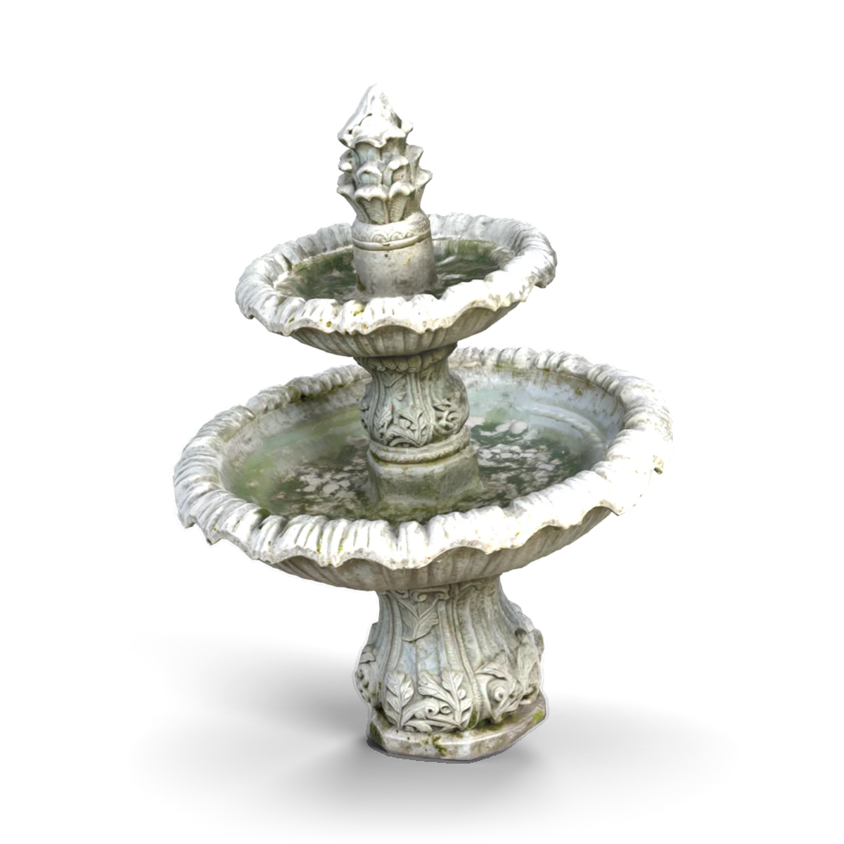 段のある石の噴水の 3D モデル(斜め前)