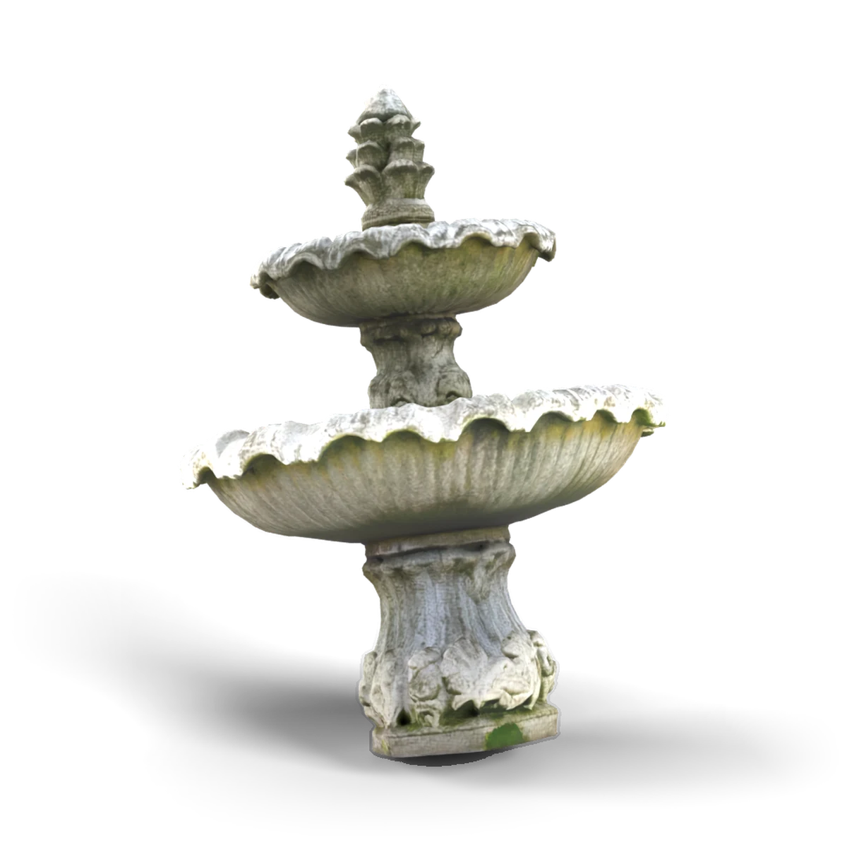 段のある石の噴水の 3D モデル(斜め後ろ)