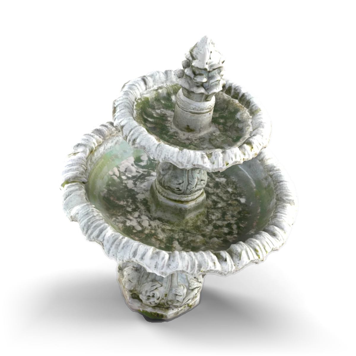 段のある石の噴水の 3D モデル(上から)
